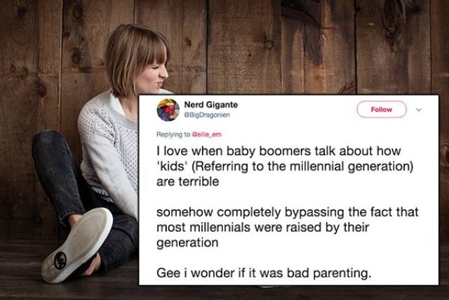 millennials baby boom memes - Nerd Gigante BigDragonien Delle em I love when baby boomers talk about how 'kids' Referring to the millennial generation are terrible somehow completely bypassing the fact that most millennials were raised by their generation