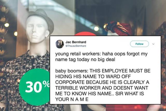 Discounts and allowances - 19 Jac Bernhard The JacBernhard young retail workers haha oops forgot my name tag today no big deal 309 baby boomers This Employee Must Be Hiding His Name To Ward Off Corporate Because He Is Clearly A Terrible Worker And Doesnt 