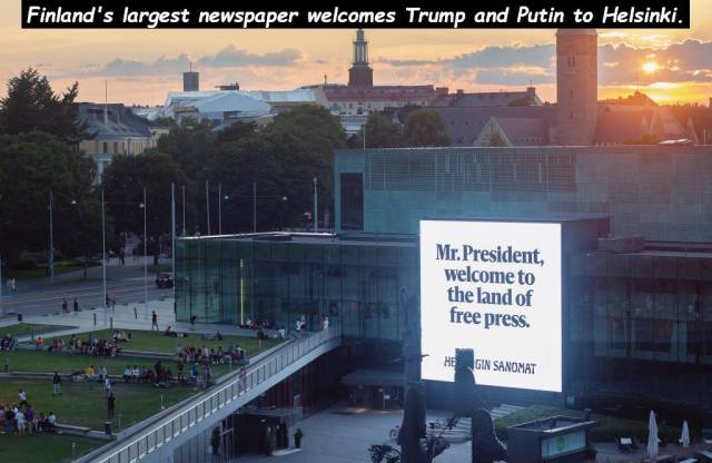 Finland ad welcoming Trump and joking that they are land of the free press