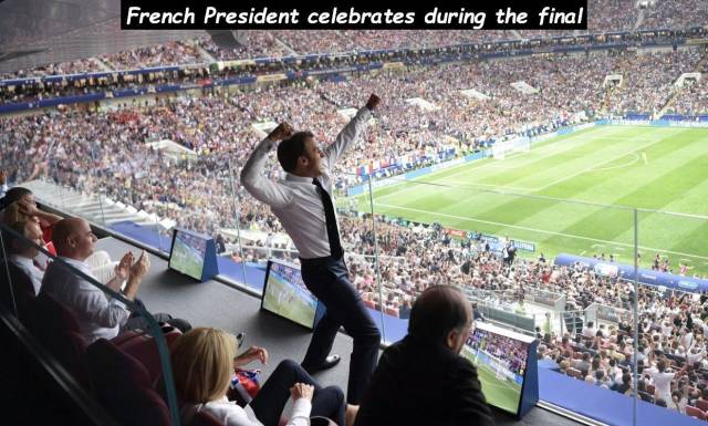 Iconic photo of French President celebrating a goal at the world cup final