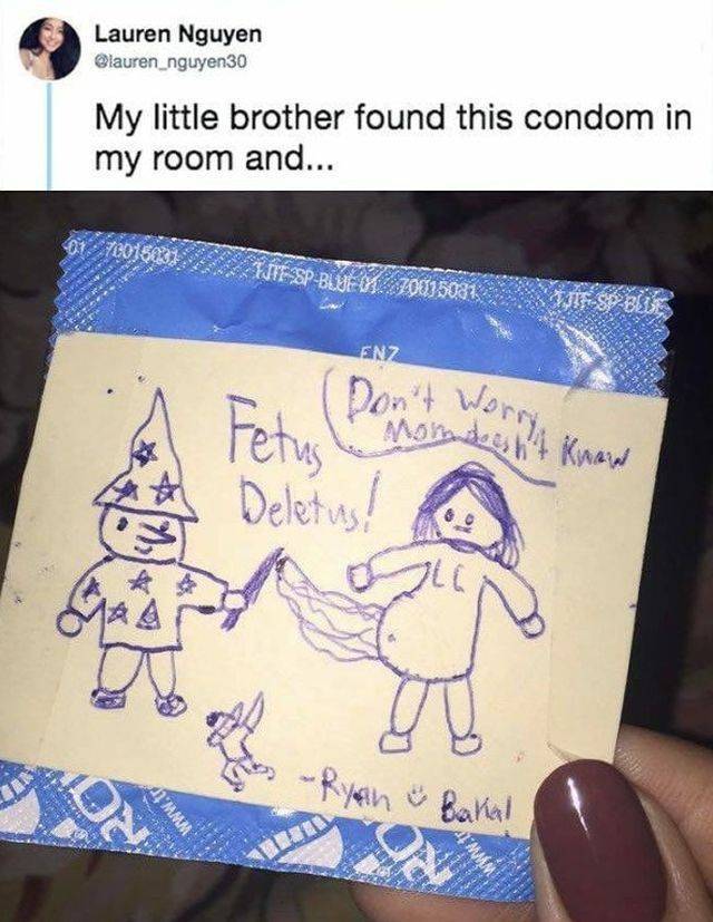 doodle little brother drew on sister's condom that he found