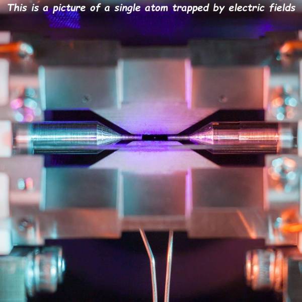 single atom - This is a picture of a single atom trapped by electric fields