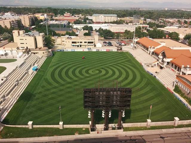 psychedelic pattern on a playing field looks like alien patterns