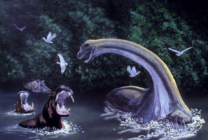 Mokele/Mbembe-I love the Mokele-Mbembe legend. Supposedly some sort of dinosaur-like creature living in the swamps in Cameroon or thereabouts.

Its name means “the one who stops the flow of rivers.”

Legend has it that this enormous beast has a long neck, and is bigger than an elephant. It supposedly walks along the riverbeds and swamplands most submerged, and has been thought to kill large predators like crocodiles, but then not eat them. There is a story about a small village that killed one of these creatures and ate it, and a short time later, everyone who had eaten its flesh became sick or died.

The main reason it’s so compelling is that the jungle and swamplands where it supposedly lives are so dense and impassable for people that it could have conceivably lived in the relatively unchanged climate for thousands upon thousands of years. 

Humans would have never encountered it, or even been able to venture into its habitat with any reasonable effort.