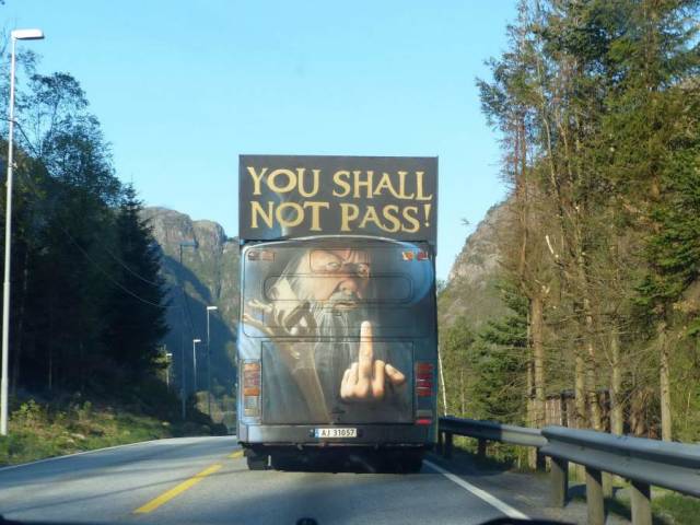 You Shall Not Pass on the back of a coach bus