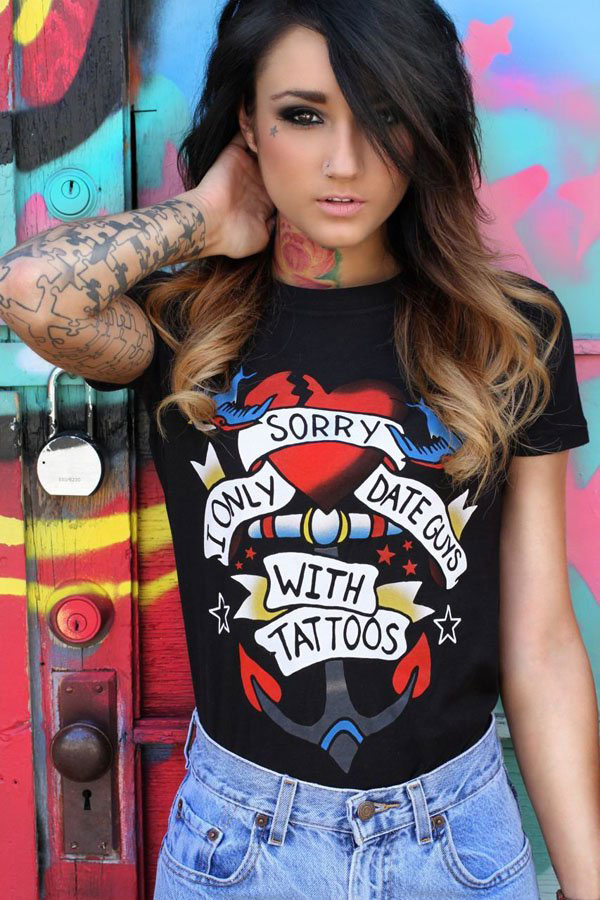 tattoo girls wearing black t shirts - Sorry Only Guns With Tattoos