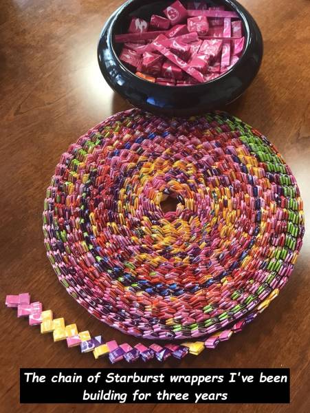 random pic crochet - The chain of Starburst wrappers I've been building for three years