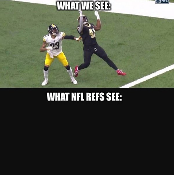 memes - steelers pass interference - Onell What We See What Nfl Refs See