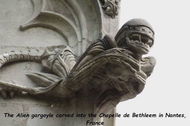 xenomorph gargoyle - The Alien gargoyle carved into the Chapelle de Bethleem in Nantes, France
