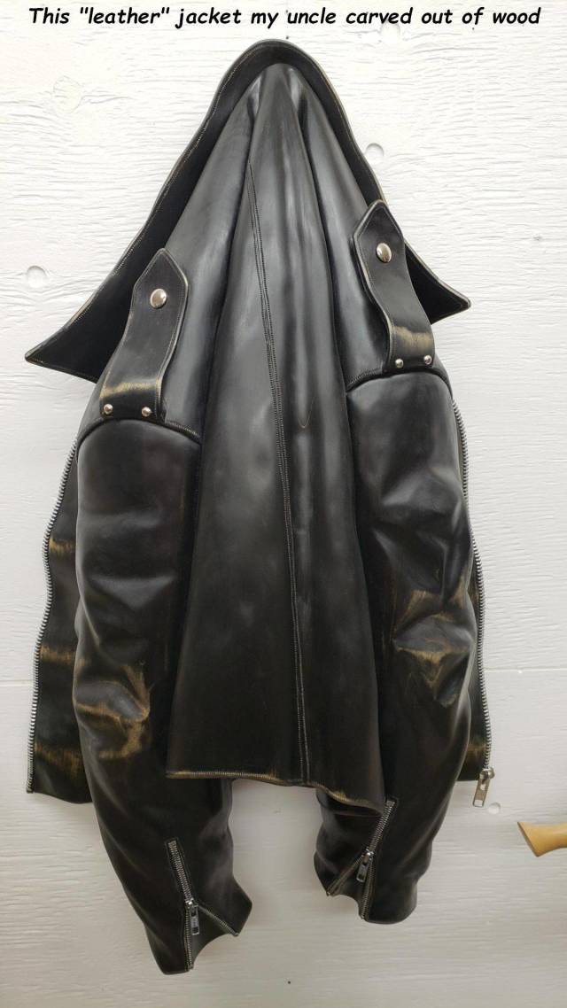 leather - This "leather" jacket my uncle carved out of wood