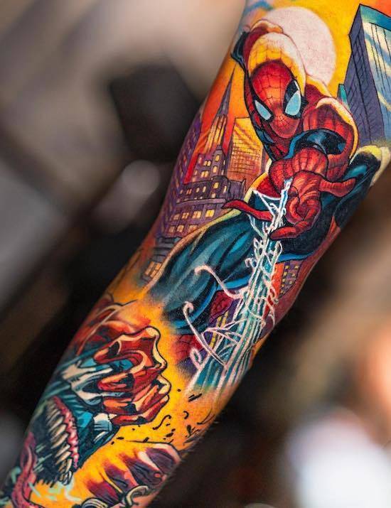 spiderman tattoo comic style