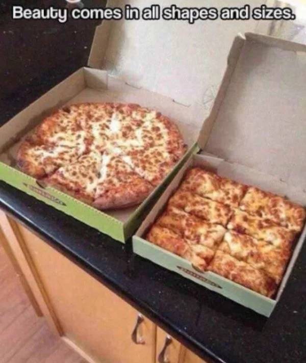 square pizza in box - Beauty comes in all shapes and sizes.