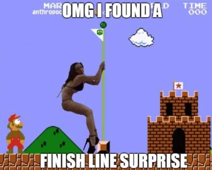 memes - super mario gif - Mar anthropoc antin Omg I Found A Time 000 Time Fases Finish Line Surprises