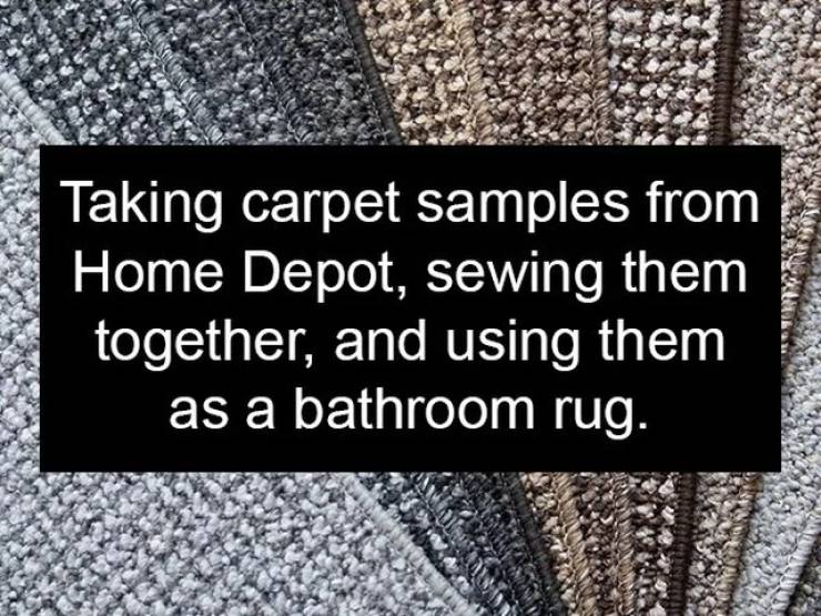 pattern - Taking carpet samples from Home Depot, sewing them together, and using them as a bathroom rug.