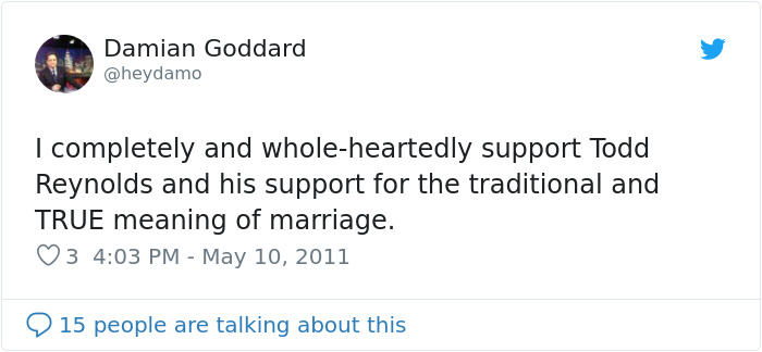 Toronto Based Sportscaster, Damian Goddard, Was Fired For A Homophobic Tweet.It all began with Sean Avery's support for same-sex couples which started a gay marriage debate. After Todd Reynolds, an agent with Uptown Sports, decided to criticize Avery's stance, Damian Goddard thought it's a good idea to join on with his homophobic views