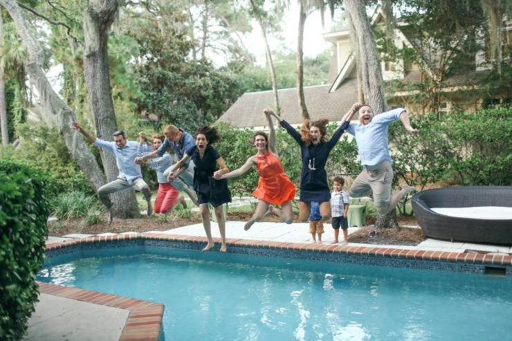 random pics - wedding kids pool jump