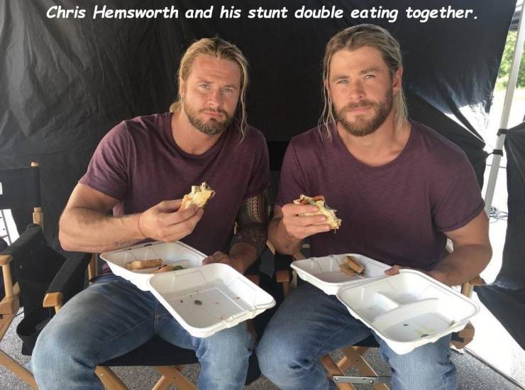 chris hemsworth stunt double - Chris Hemsworth and his stunt double eating together.