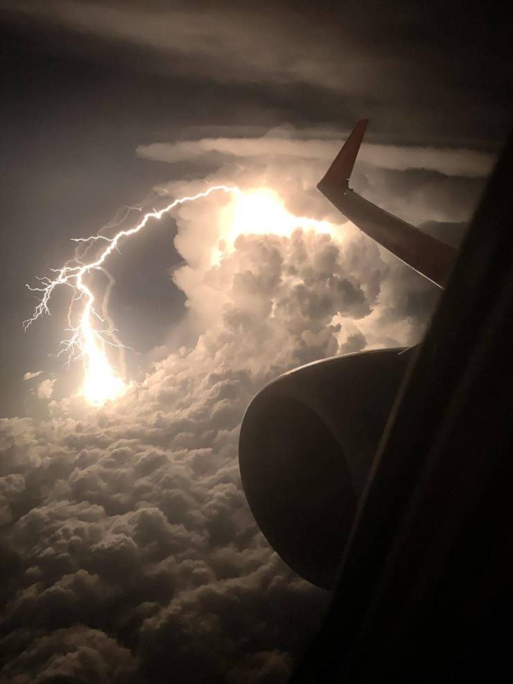 lightning storm seen from airplane