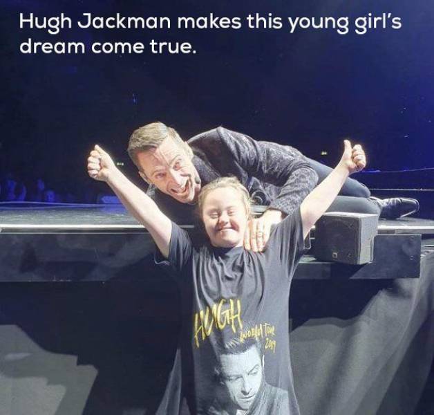 photo caption - Hugh Jackman makes this young girl's dream come true. sh