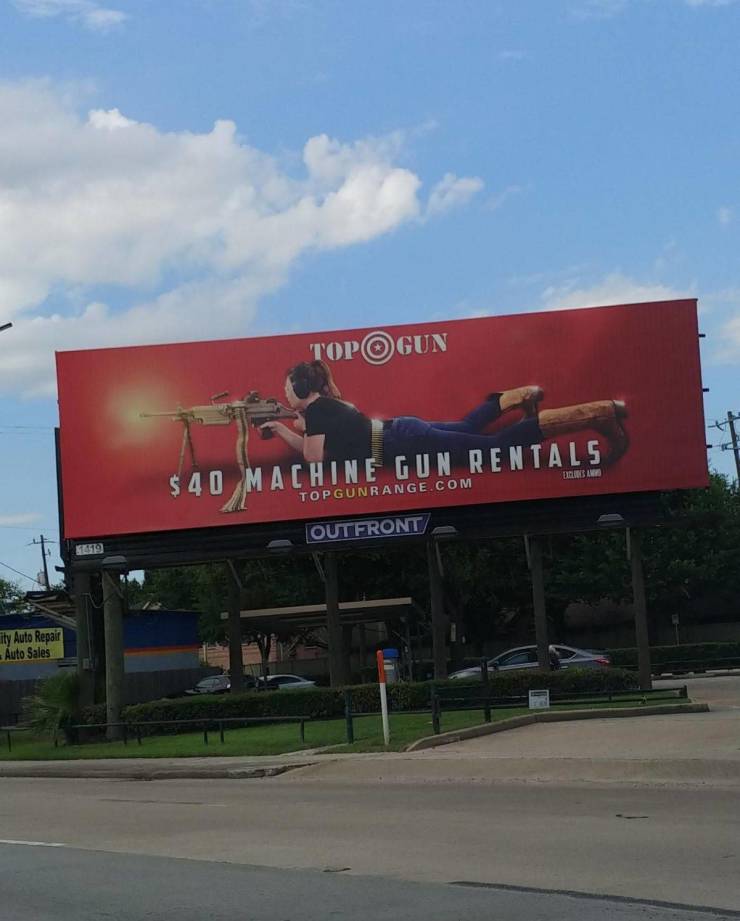 billboard - Topogun $ 40 Machine Gun Rentals Topgunrange.Com User Outfront Auto Repair to Sales