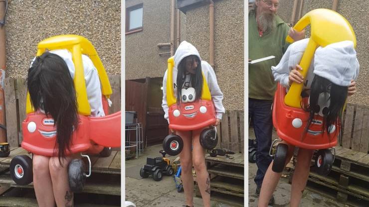 zoe archibald gets stuck in toy car