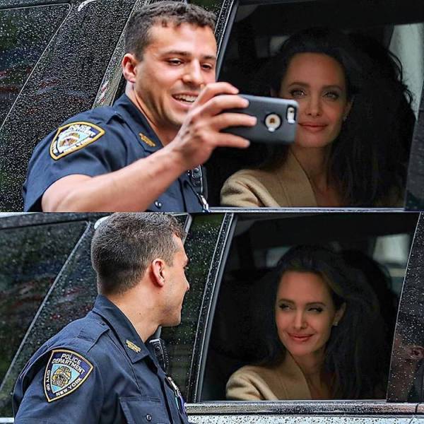 angelina jolie selfie with police