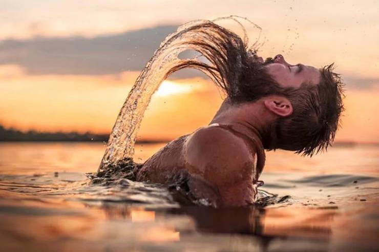 beard water hair flip
