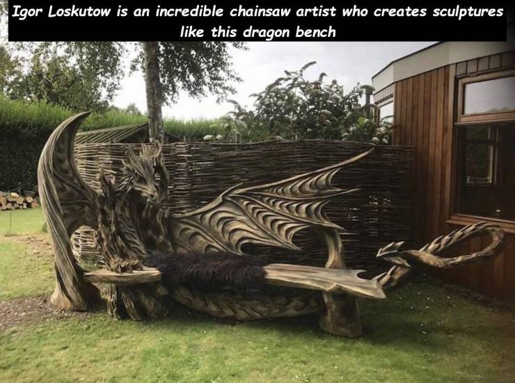 game of thrones bench - Igor Loskutow is an incredible chainsaw artist who creates sculptures this dragon bench Co
