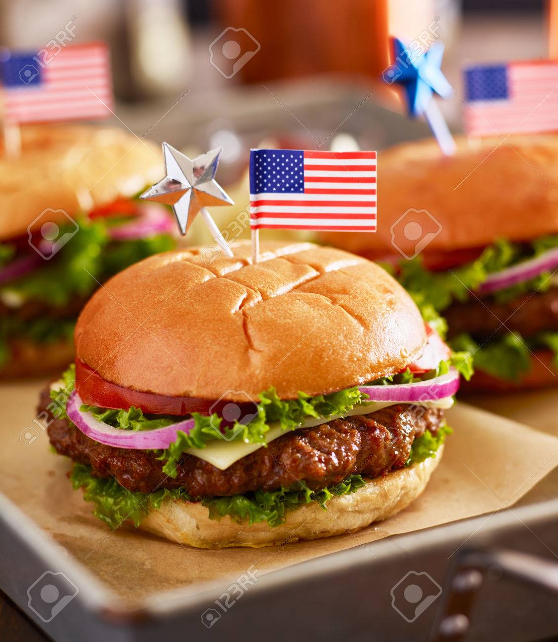 hamburger with american flag - 123RF Ire Cpb 123RF