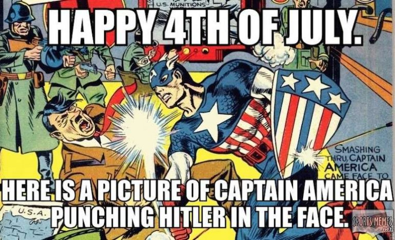 happy 4th of july funny - NuS.Munitions HAPPY4TH Of July Smashing Thru, Captain America Came Face To Hereis A Picture Of Captain America To Punching Hitler In The Face.Orspeles