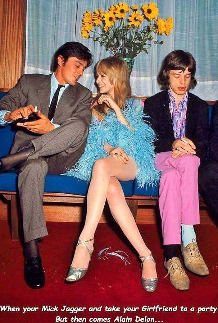 alain delon mick jagger - When your Mick Jagger and take your Girlfriend to a party But then comes Alain Delon...