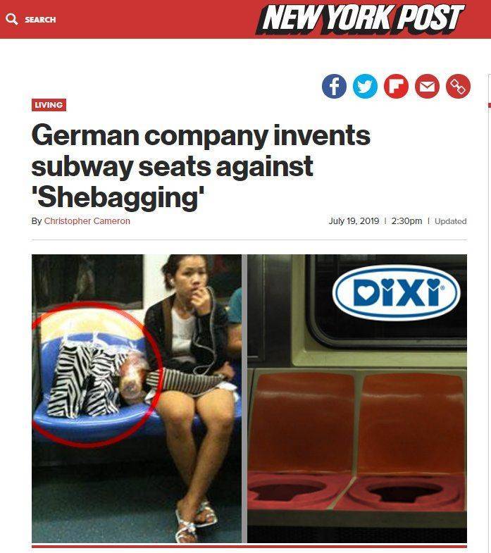 random pic german company invents subway seats against shebagging - Search New York Post Living German company invents subway seats against "Shebagging' By Christopher Cameron pm | Updated Dixe