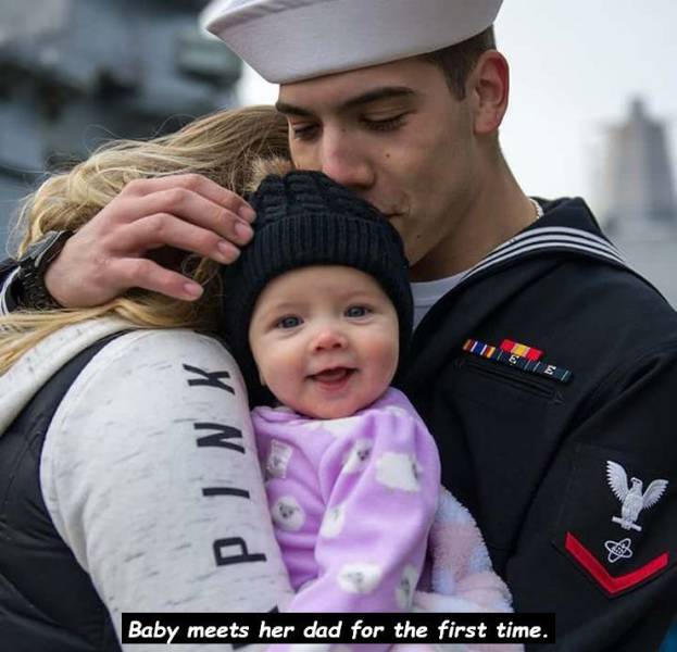 USS Vella Gulf (CG-72) - Nk Baby meets her dad for the first time.