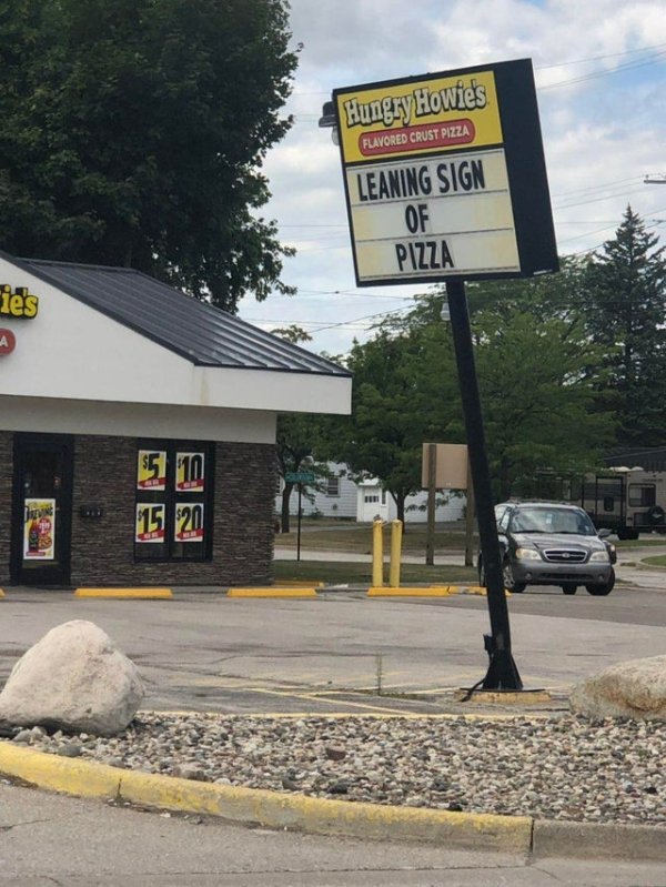 signage - Hungry Howies Flavored Crust Pizza Leaning Sign ies