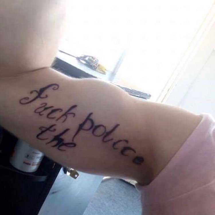 fuck the police tattoo cursive - Tuck polcce