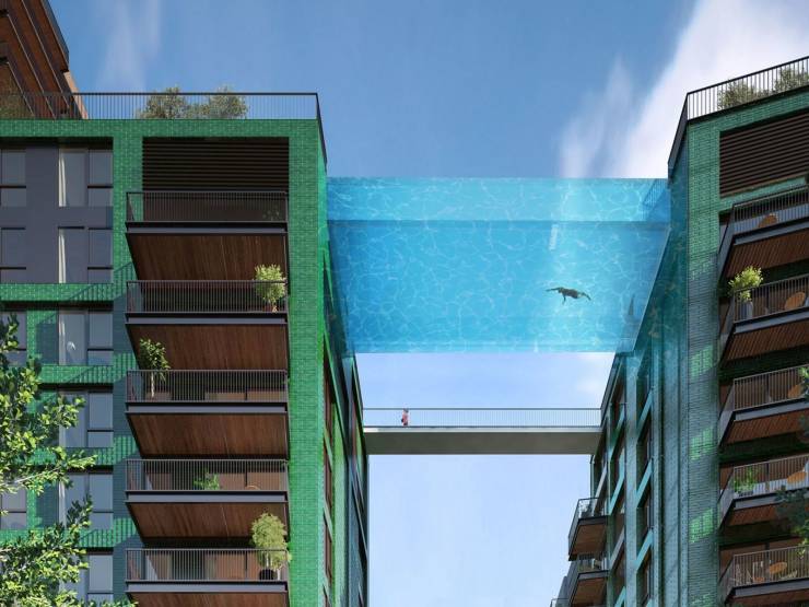 swimming pool between two buildings