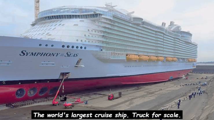 ship in drydock - Symphony Seas The world's largest cruise ship. Truck for scale.