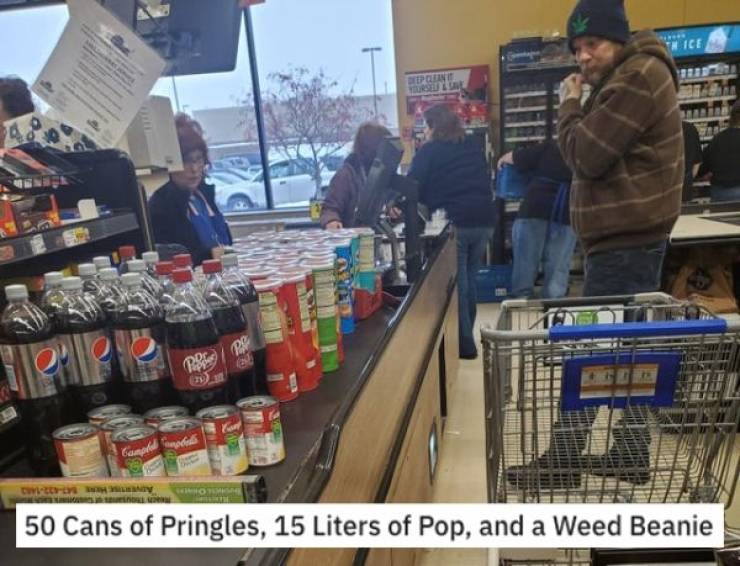 supermarket - In One 50 Cans of Pringles, 15 Liters of Pop, and a Weed Beanie