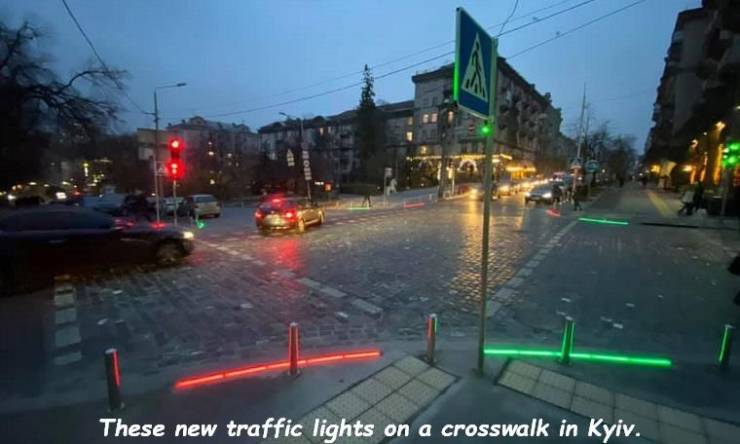 Traffic light - These new traffic lights on a crosswalk in Kyiv.