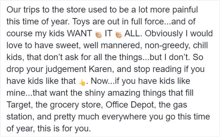 Our trips to the store used to be a lot more painful this time of year. Toys are out in full force...and of course my kids Want It All. Obviously I would love to have sweet, well mannered, nongreedy, chill kids, that don't ask for all the things...but I…