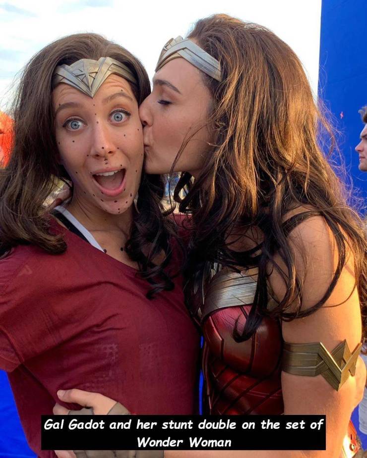 girl - Gal Gadot and her stunt double on the set of Wonder Woman