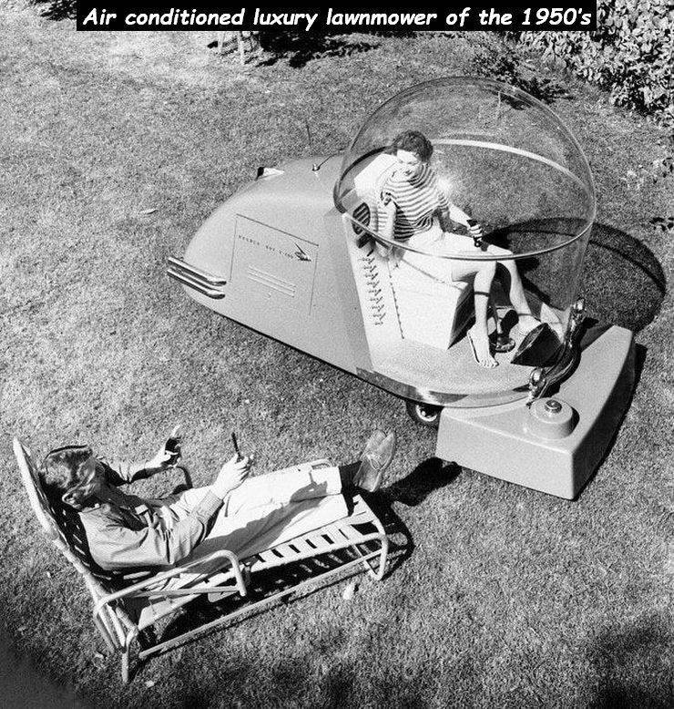 air conditioned luxury lawn mower - Air conditioned luxury lawnmower of the 1950's