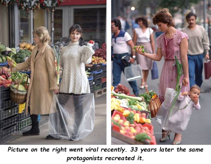 flower - Picture on the right went viral recently. 33 years later the same protagonists recreated it.