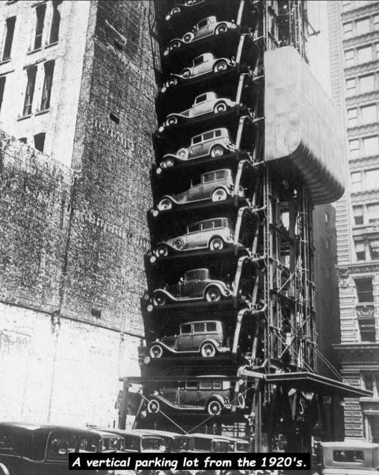 old vertical parking - A vertical parking lot from the 1920's.