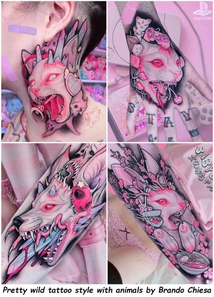 temporary tattoo - PlayStation Baby Rrar Pretty wild tattoo style with animals by Brando Chiesa