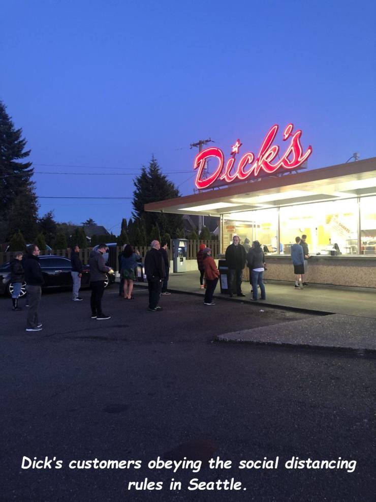 sky - Dick's Dick's customers obeying the social distancing rules in Seattle.