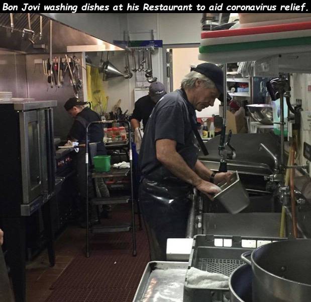 vehicle - Bon Jovi washing dishes at his Restaurant to aid coronavirus relief.