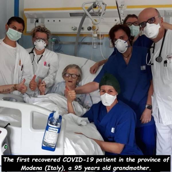 healthcare science - Ecolar The first recovered Covid19 patient in the province of Modena Italy, a 95 years old grandmother.