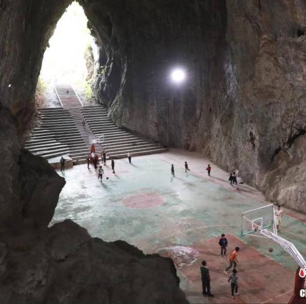 basketball court in cave
