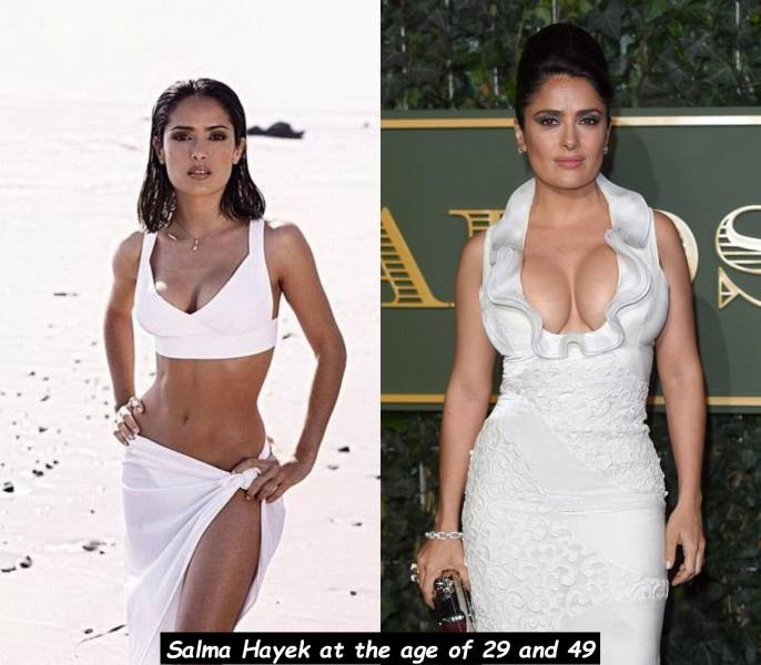 salma hayek bathing suit - Salma Hayek at the age of 29 and 49